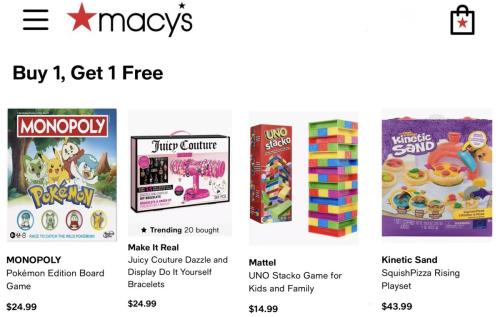 Macy's Buy One Get One Free Toys deal at Macy's
