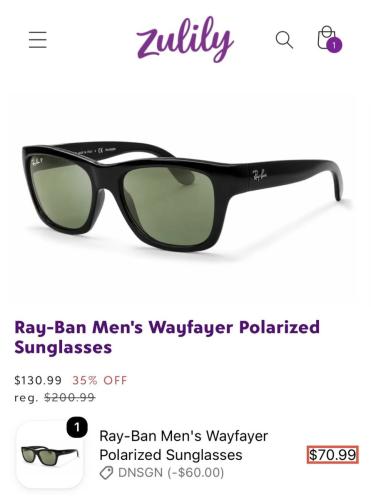 Ray-Ban Wayfarer Sunglasses for $70 deal at Zulily