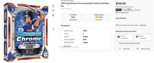 2026 Topps Bowman Chrome Baseball Mega Box Restock deal at Walmart