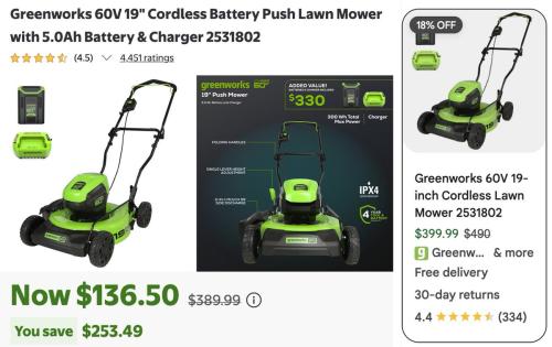 Greenworks Electric Lawn Mower Drops to $136 deal at Walmart