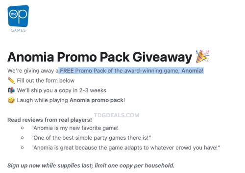 Free Anomia Promo Pack Board Game