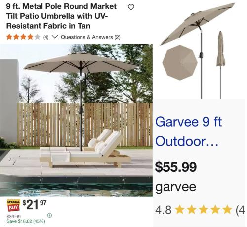 Patio Umbrellas for $22 at Home Depot deal at Home Depot