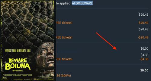 2 Free Movie Tickets on Atom deal at Atom