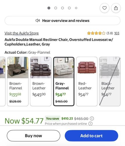 Aukfa Reclining Loveseat 88% Off deal at Walmart