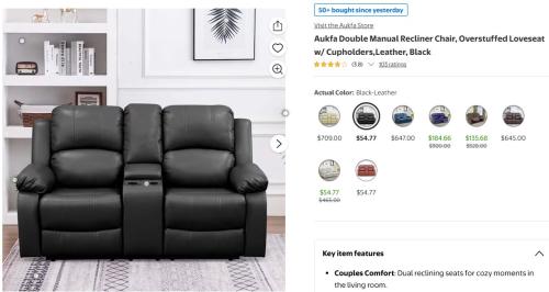 Walmart Leather Recliner Chairs for $54 deal at Walmart