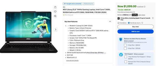 MSI Cyborg 15.6" Gaming Laptop - $1,100 deal at Walmart