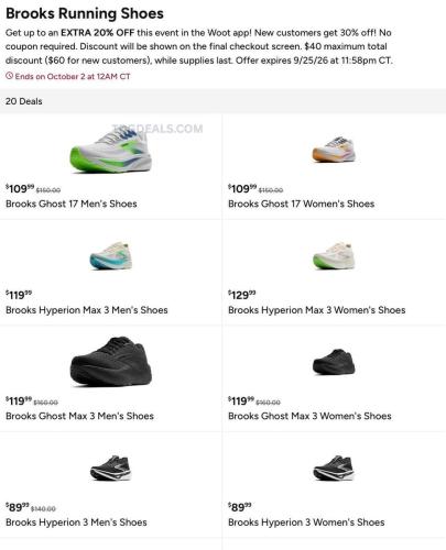 Brooks Running Shoes Extra 20% Off at Woot deal at Woot