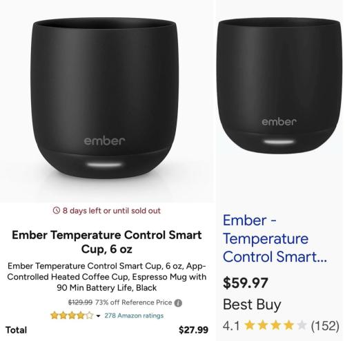Ember Smart Heating Mug Now $28 (Was $130) deal at Woot