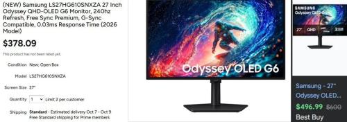Samsung Gaming OLED Monitor Lowest Ever $378 deal at Woot