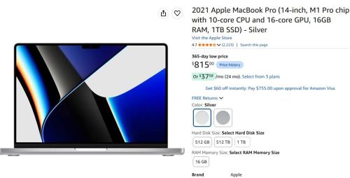 Apple MacBook Pro for $815 deal at Amazon