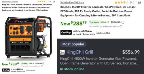 Walmart 4500W Inverter Generator $289 deal at Walmart