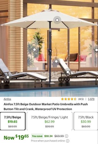 7.5FT Patio Umbrella for $20 at Walmart deal at Walmart