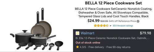 Bella 12-Piece Cookware Set for $25 at Woot deal at Woot